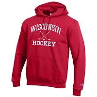 Men's Champion Red Wisconsin Badgers Hockey Icon Powerblend Pullover Hoodie