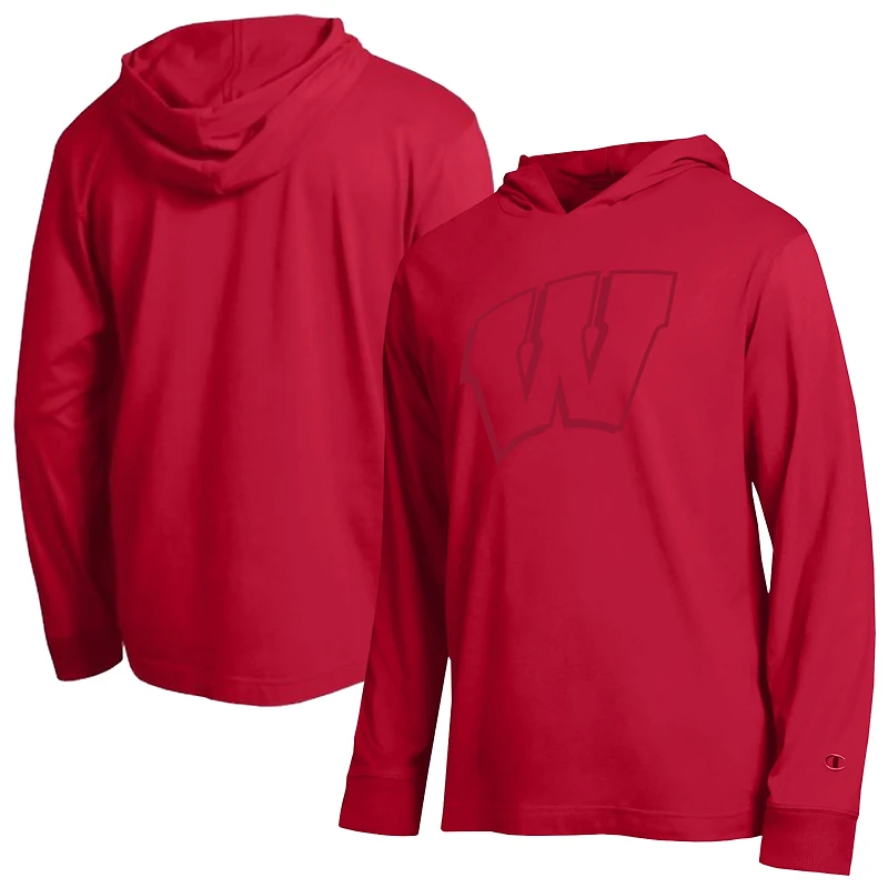 Men's Champion Red Wisconsin Badgers Tonal All-Star Long Sleeve Hooded T-Shirt