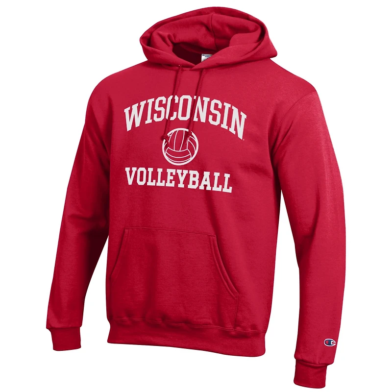 Men's Champion Red Wisconsin Badgers Volleyball Icon Powerblend Pullover Hoodie