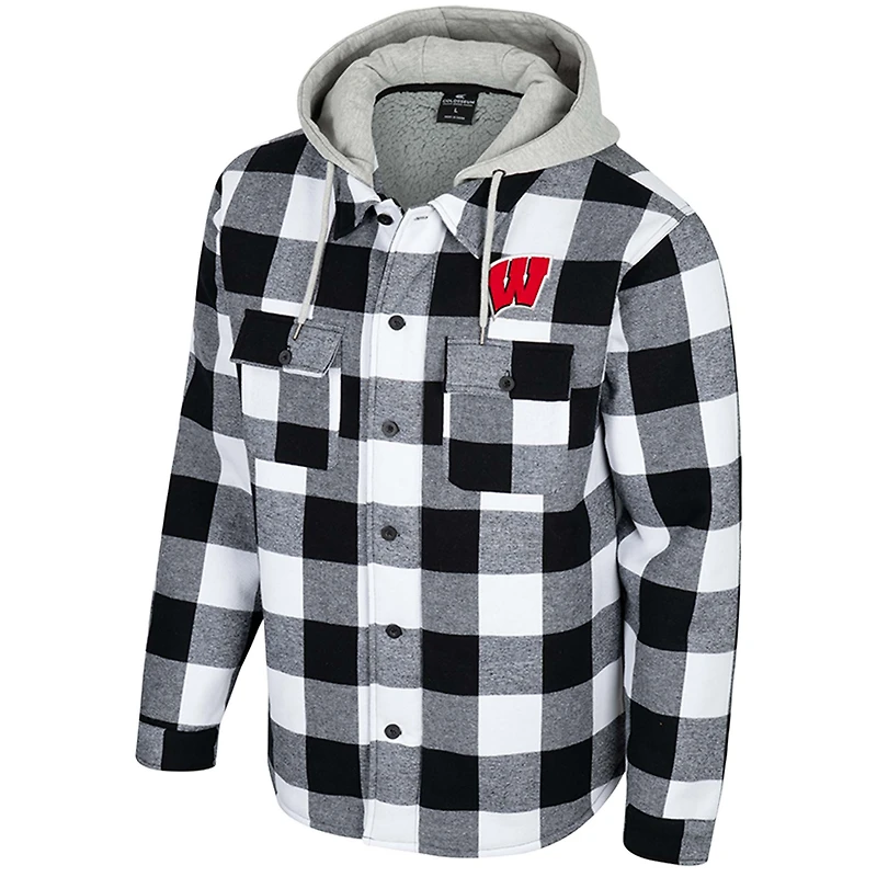 Veste à capuche entièrement zippée carreaux Buffalo du Wisconsin Badgers pour homme Colosseum noir/blanc