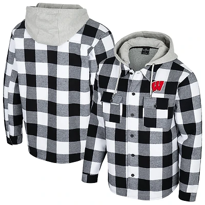 Veste à capuche entièrement zippée carreaux Buffalo du Wisconsin Badgers pour homme Colosseum noir/blanc
