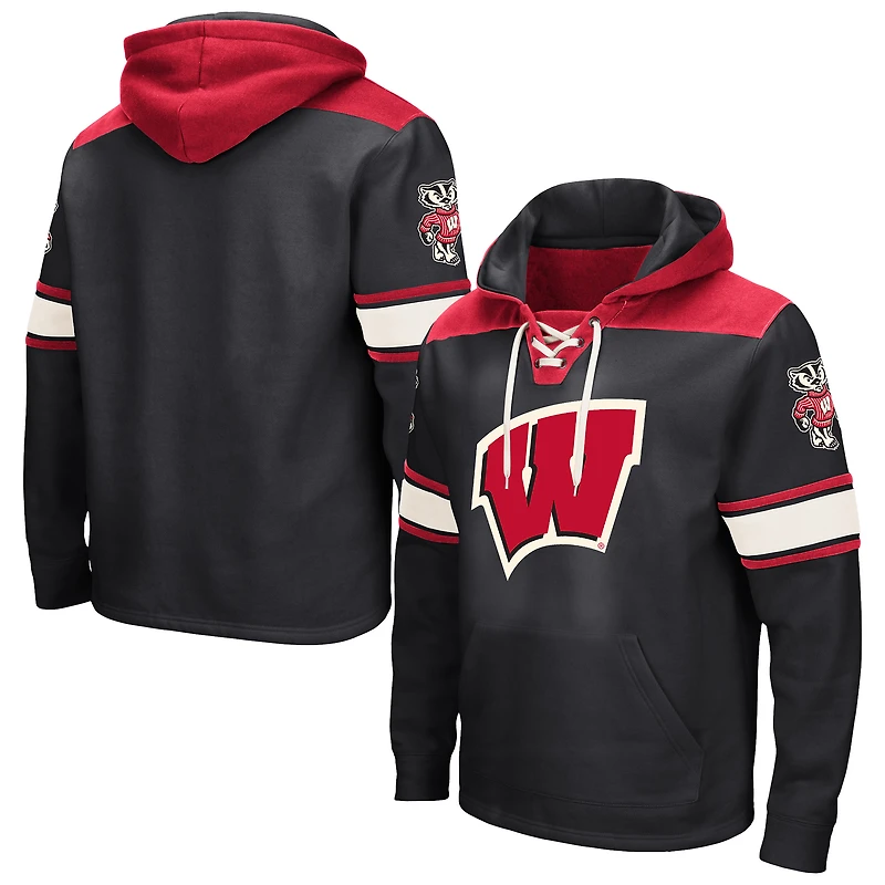 Men's Colosseum Black Wisconsin Badgers Big & Tall Hockey Lace-Up Pullover Hoodie
