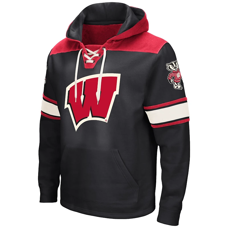 Men's Colosseum Black Wisconsin Badgers Big & Tall Hockey Lace-Up Pullover Hoodie