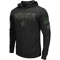 Colosseum Black Wisconsin Badgers Big & Tall OHT Military Appreciation Tango T-shirt à capuche manches longues pour homme