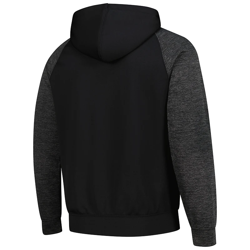 Men's Colosseum Black Wisconsin Badgers Blackout 3.0 Tonal Raglan Full-Zip Hoodie