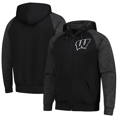 Colosseum Black Wisconsin Badgers Blackout 3.0 Tonal Raglan Full-Zip Sweat à capuche pour homme