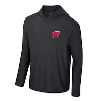 Men's Colosseum Black Wisconsin Badgers Cloud Jersey Raglan Long Sleeve Hoodie T-Shirt