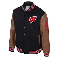 Veste universitaire noire à boutons-pression pour homme Colosseum Wisconsin Badgers Letterman