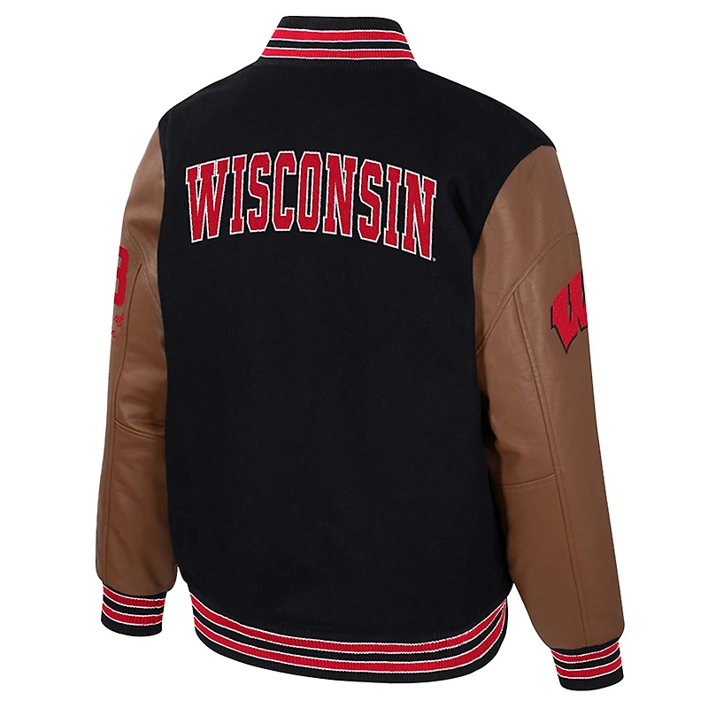Veste universitaire noire à boutons-pression pour homme Colosseum Wisconsin Badgers Letterman