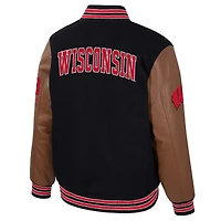 Veste universitaire noire à boutons-pression pour homme Colosseum Wisconsin Badgers Letterman