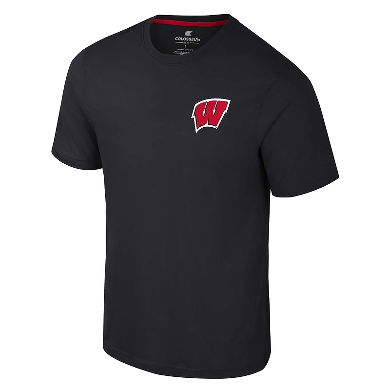 Men's Colosseum Black Wisconsin Badgers Logo Lockup 2-Hit Active Blend T-Shirt