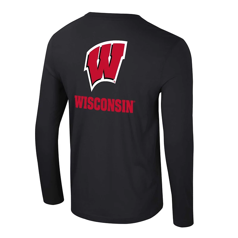 T-shirt à manches longues Colosseum Black Wisconsin Badgers Logo Lockup 3-Hit Active Blend pour hommes