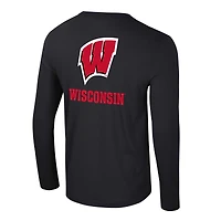 T-shirt à manches longues Colosseum Black Wisconsin Badgers Logo Lockup 3-Hit Active Blend pour hommes