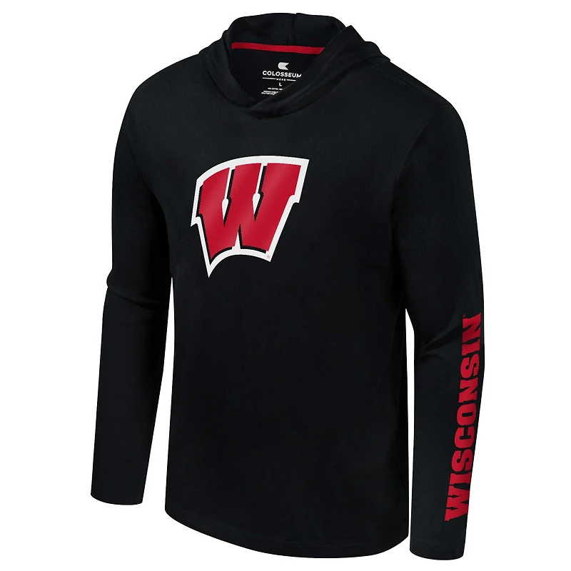 T-shirt à capuche manches longues avec logo Colosseum noir des Badgers du Wisconsin pour hommes
