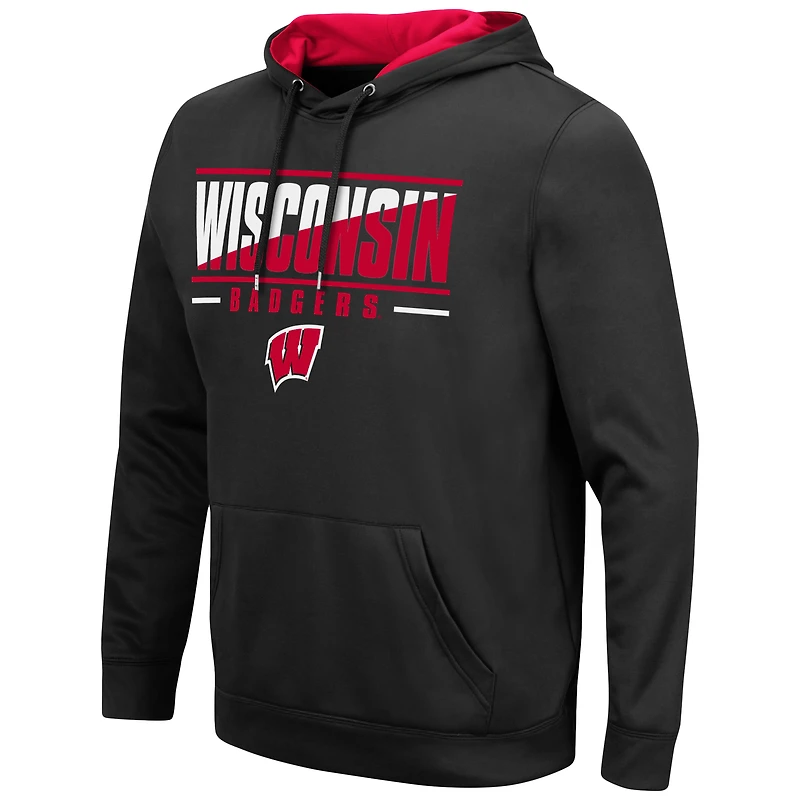Men's Colosseum Black Wisconsin Badgers Slash Stack 2.0 Pullover Hoodie