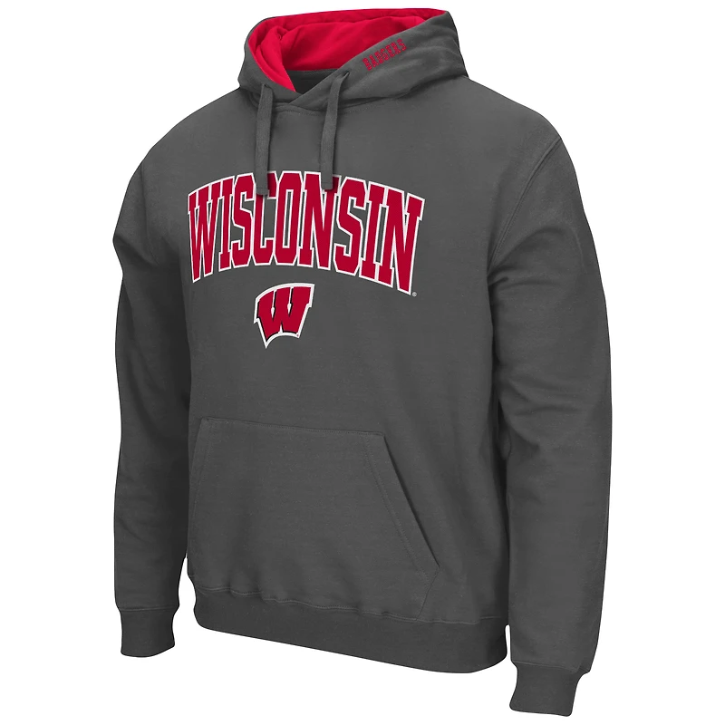 Men's Colosseum Charcoal Wisconsin Badgers Arch & Logo 3.0 Pullover Hoodie