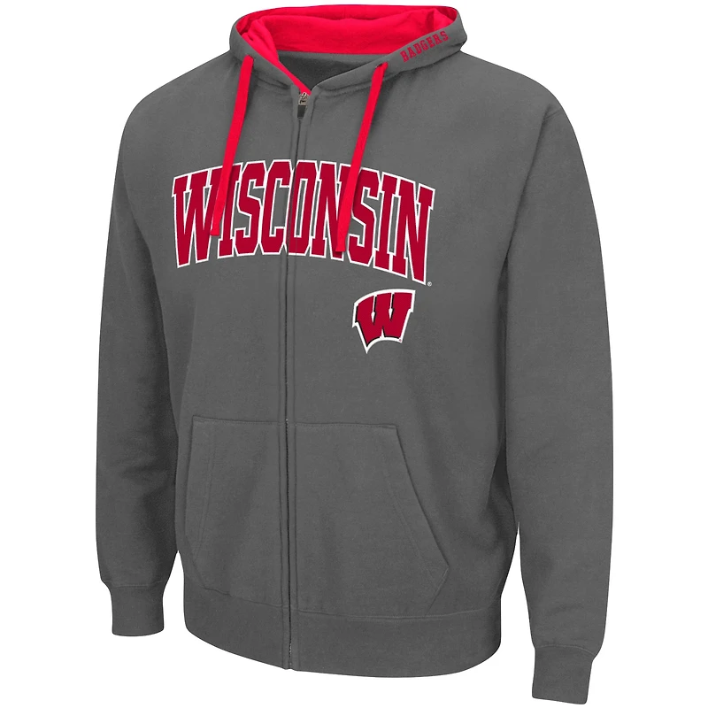 Men's Colosseum Charcoal Wisconsin Badgers Big & Tall Full-Zip Hoodie