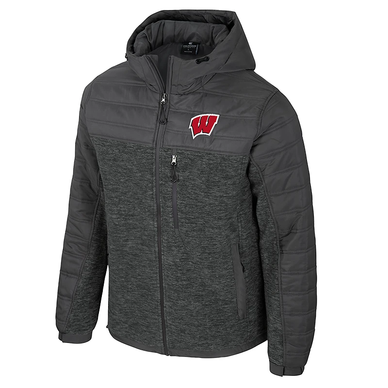 Men's Colosseum Charcoal Wisconsin Badgers Nightman Full-Zip Hoodie Puffer Jacket