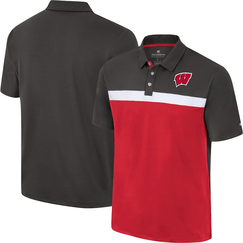 Polo pour homme Colosseum Charcoal Wisconsin Badgers Two Yutes