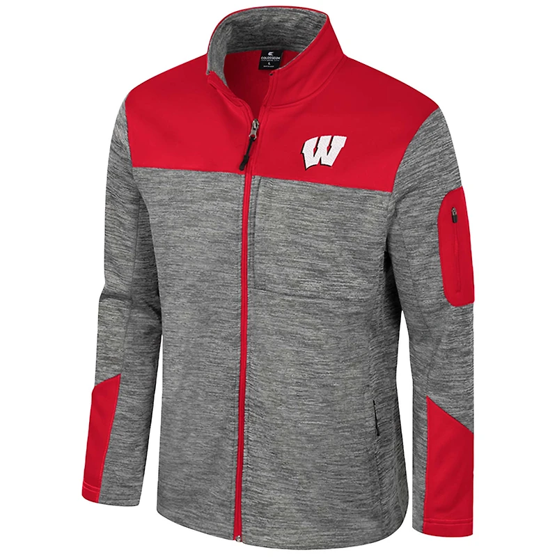 Men's Colosseum Gray/Red Wisconsin Badgers Guard Full-Zip Jacket
