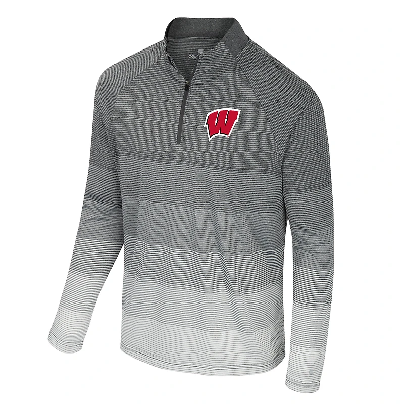 Men's Colosseum  Gray Wisconsin Badgers AI Striped Mesh Quarter-Zip Raglan Windshirt