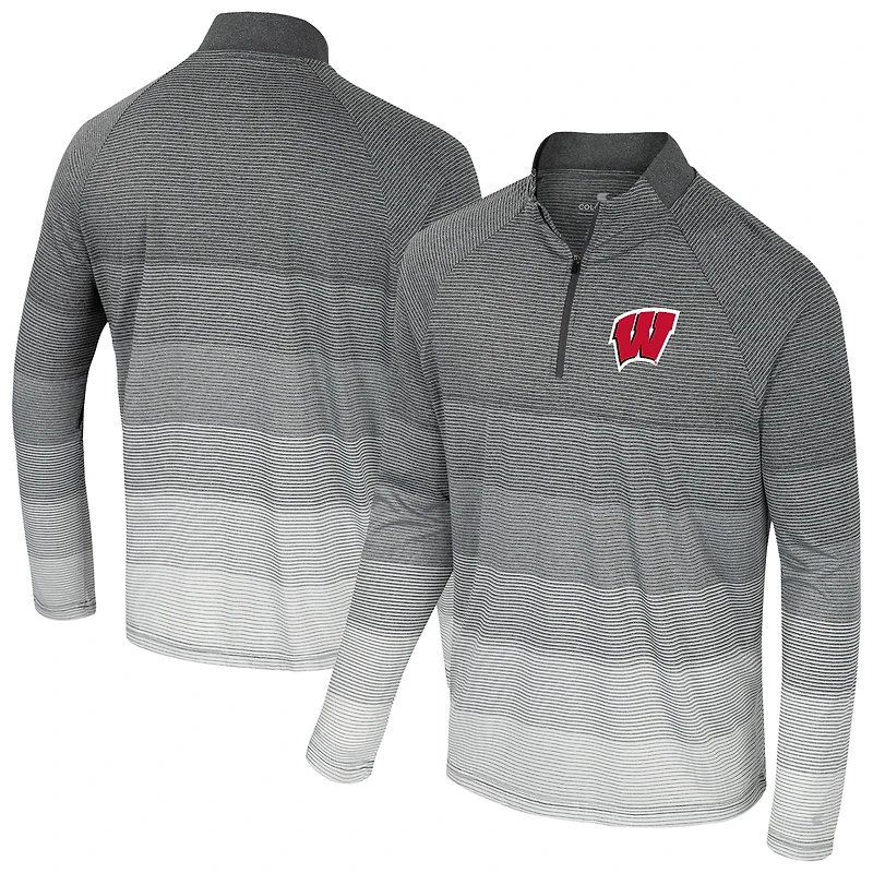 Men's Colosseum  Gray Wisconsin Badgers AI Striped Mesh Quarter-Zip Raglan Windshirt