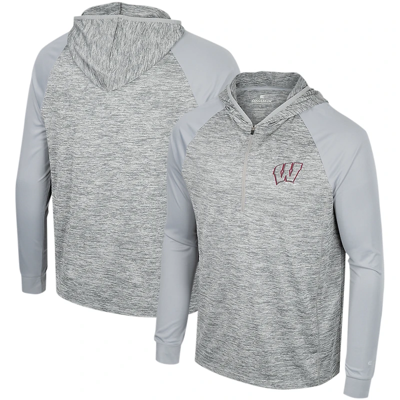 Haut à capuche cybernétique raglan quart de zip des Wisconsin Badgers pour hommes, gris Colosseum