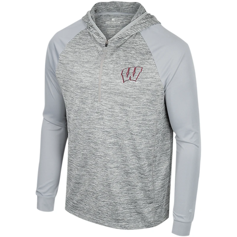 Men's Colosseum Gray Wisconsin Badgers Cybernetic Raglan Quarter-Zip Hooded Top