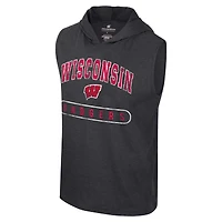 Débardeur à capuche sans manches Colosseum Heather Black Wisconsin Badgers pour hommes