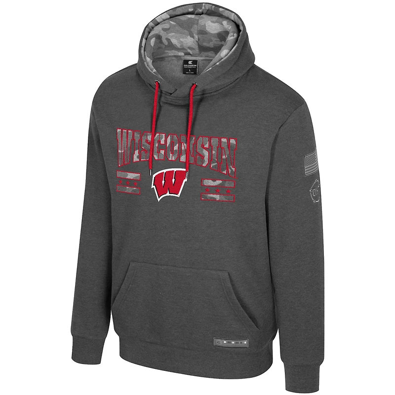 Men's Colosseum  Heather Charcoal Wisconsin Badgers Operation Hat Trick Squad Hoodie