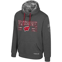 Men's Colosseum  Heather Charcoal Wisconsin Badgers Operation Hat Trick Squad Hoodie