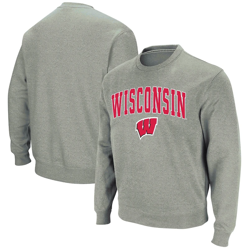 Men's Colosseum Heather Gray Wisconsin Badgers Arch & Logo Crew Neck Sweatshirt