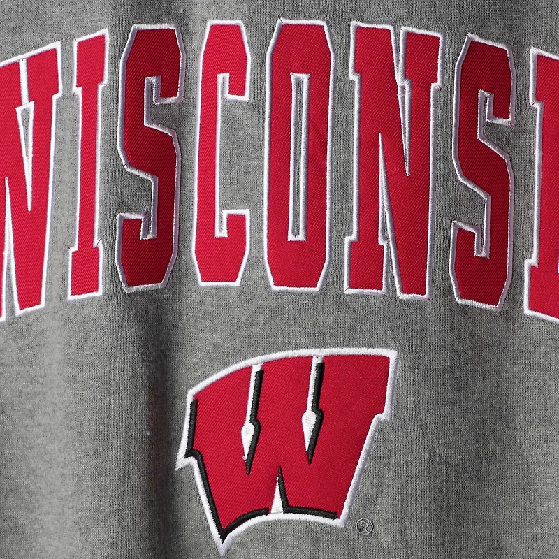 Colosseum Heather Grey Wisconsin Badgers Arch & Logo Crew Neck Sweat-shirt pour homme