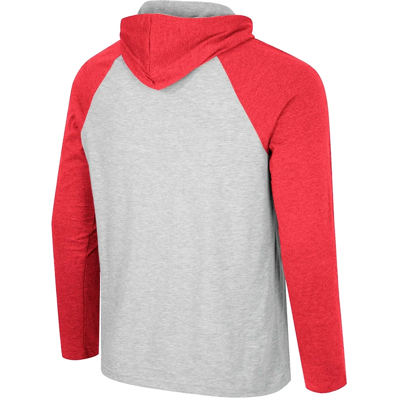 Men's Colosseum  Heather Gray Wisconsin Badgers Hasta La Vista Raglan Hoodie Long Sleeve T-Shirt