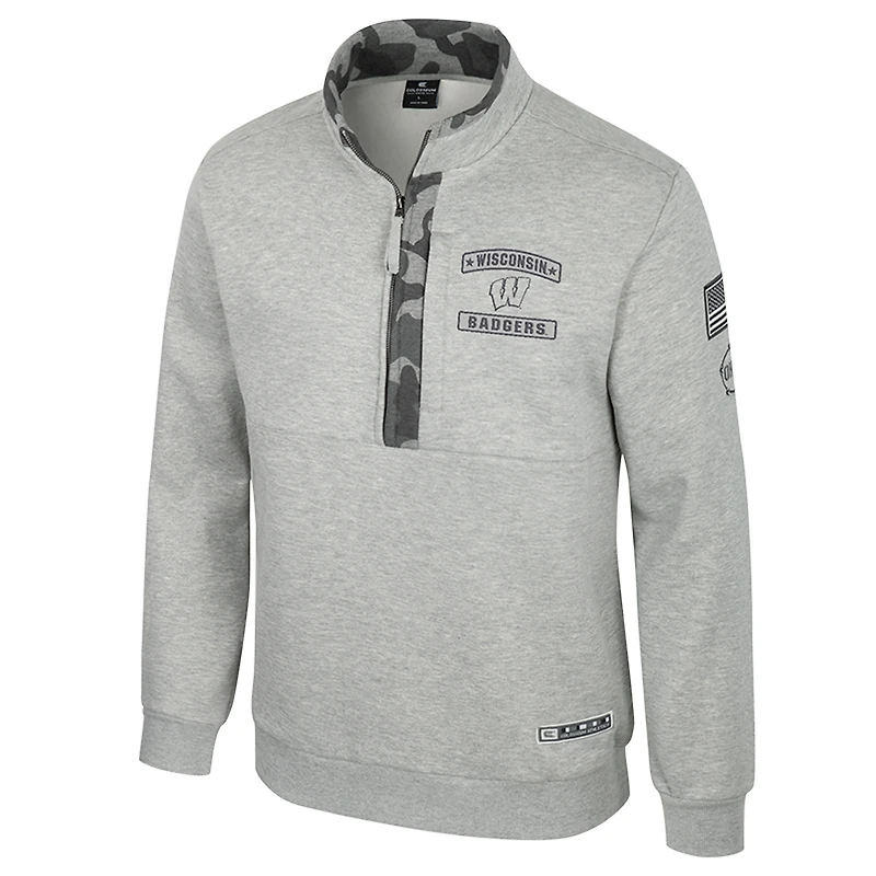 Veste polaire à fermeture éclair quart de tour OORAH OHT Military Appreciation pour homme Colosseum Heather Gray Wisconsin Badgers