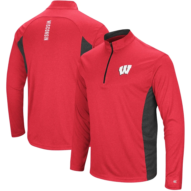 Men's Colosseum Heathered Heather Red Wisconsin Badgers Audible Lightweight Windshirt Quarter-Zip Pullover