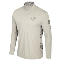 Men's Colosseum Natural Wisconsin Badgers OHT Military Appreciation Quarter-Zip Jacket