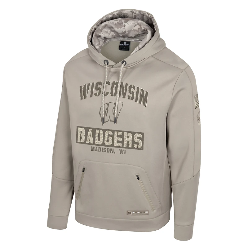 Men's Colosseum Oatmeal Wisconsin Badgers Operation Hat Trick Battalion Hoodie