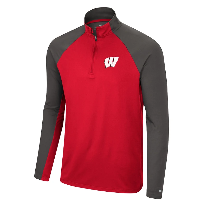 Colosseum Red/Charcoal Wisconsin Badgers Two Yutes Raglan Quarter-Zip Windshirt pour homme