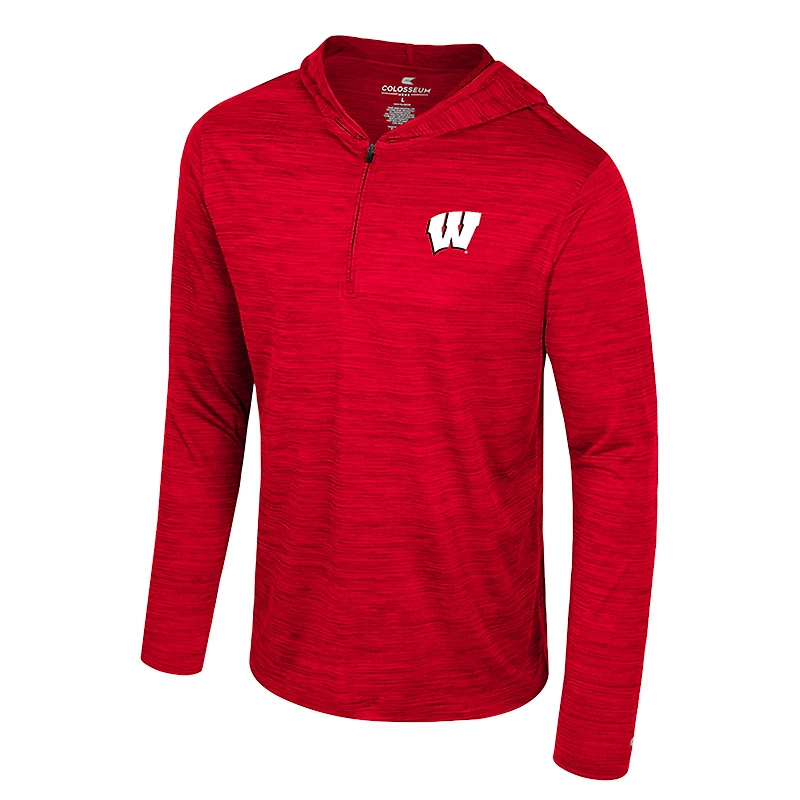 Men's Colosseum Red Wisconsin Badgers Always Sunny Lightweight Quarter-Zip Hoodie