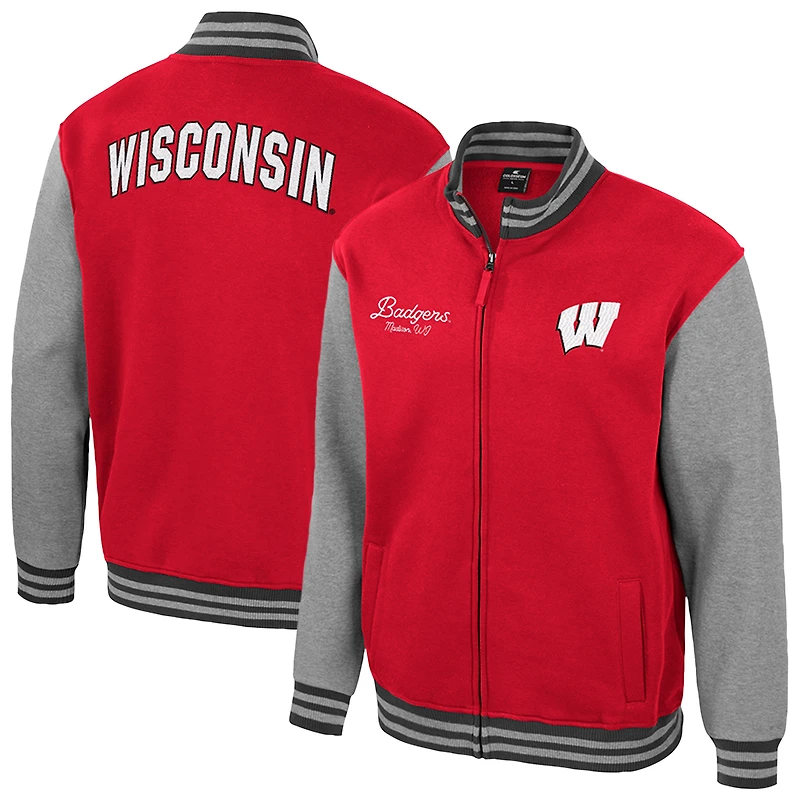 Veste universitaire entièrement zippée Ambi-Turner pour homme, couleur rouge Colosseum, des Wisconsin Badgers