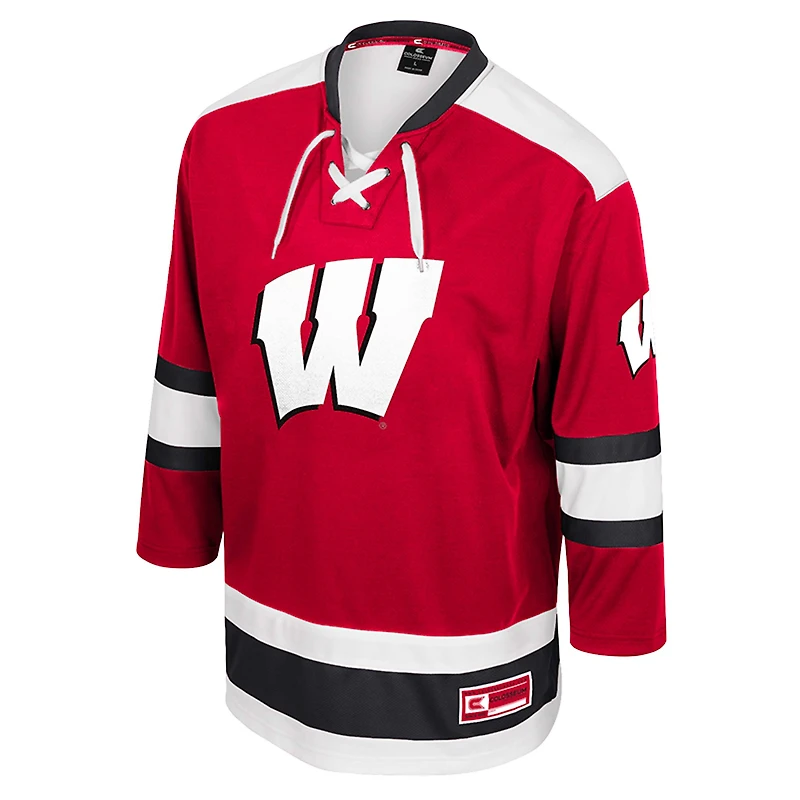 Men's Colosseum  Red Wisconsin Badgers Athletic Machine Fashion Hockey Jersey