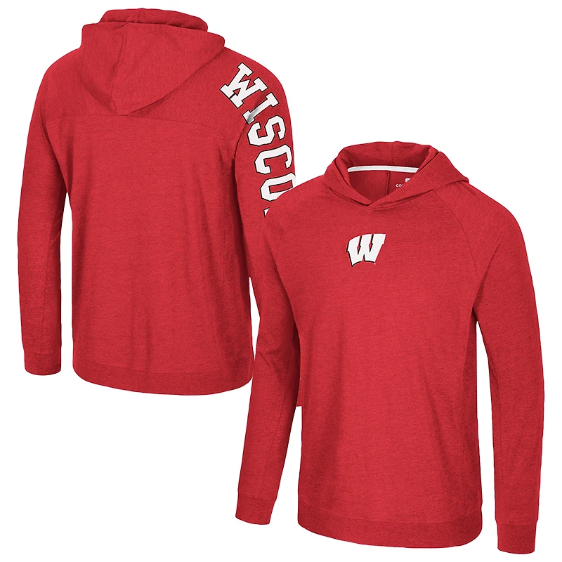 Men's Colosseum Red Wisconsin Badgers Back Business Long Sleeve Raglan Hooded T-Shirt