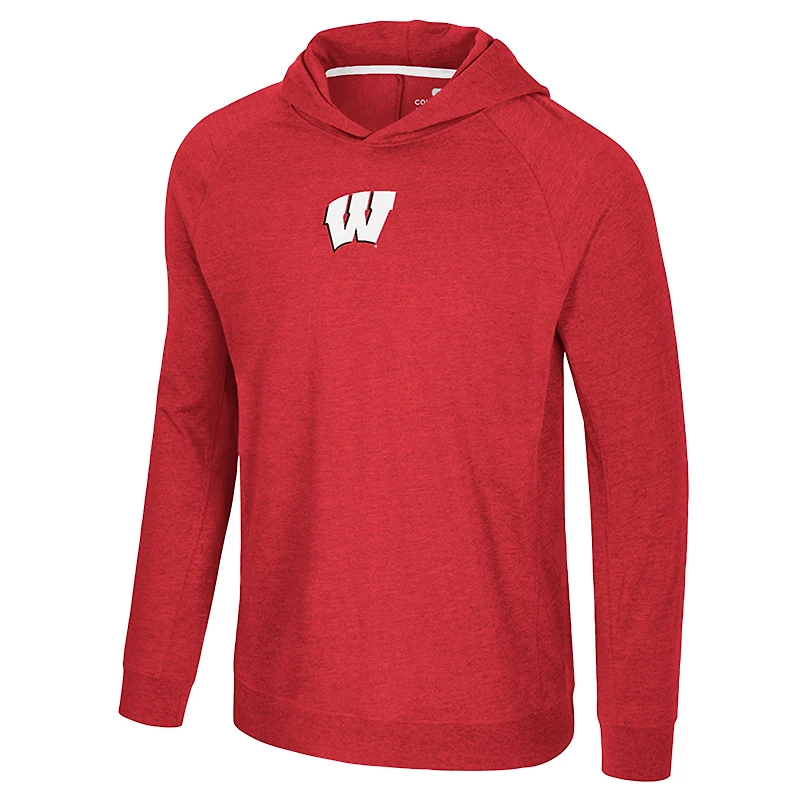 Men's Colosseum Red Wisconsin Badgers Back Business Long Sleeve Raglan Hooded T-Shirt