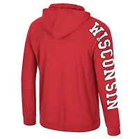 Men's Colosseum Red Wisconsin Badgers Back Business Long Sleeve Raglan Hooded T-Shirt