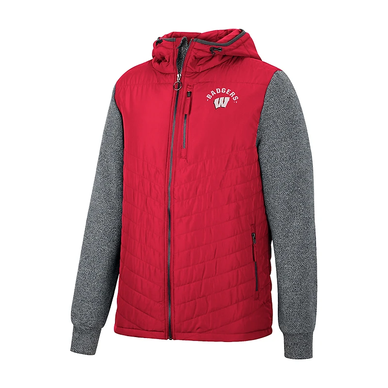 Sweat à capuche entièrement zippé chevrons Colosseum Wisconsin Badgers Course pour homme, rouge