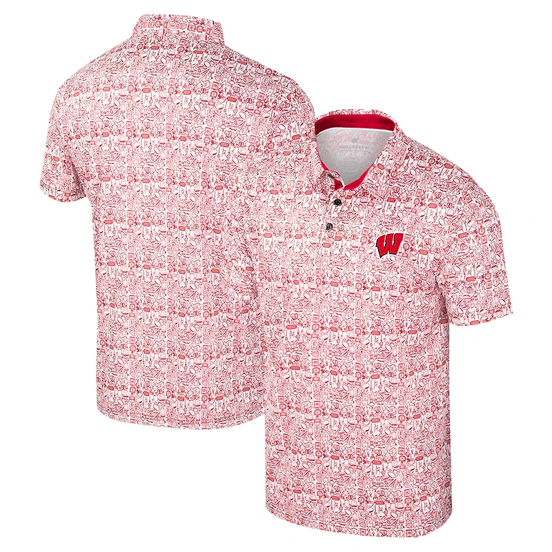 Men's Colosseum Red Wisconsin Badgers It's Time! Allover Print Polo