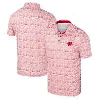 Men's Colosseum Red Wisconsin Badgers It's Time! Allover Print Polo