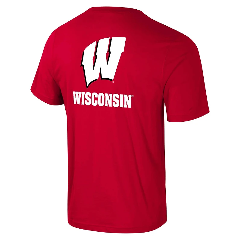 Men's Colosseum Red Wisconsin Badgers Logo Lockup 2-Hit Active Blend T-Shirt