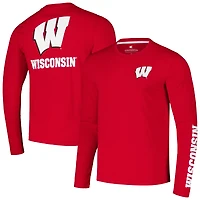 Men's Colosseum Red Wisconsin Badgers Logo Lockup 3-Hit Active Blend Long Sleeve T-Shirt